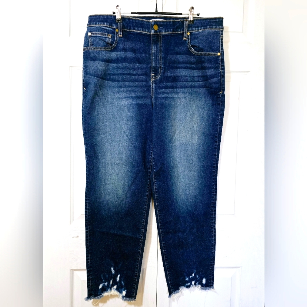 LANE BRYANT Women's 18 Blue High-Rise 5 Pocket Frayed Ankles Stretchy Jeans